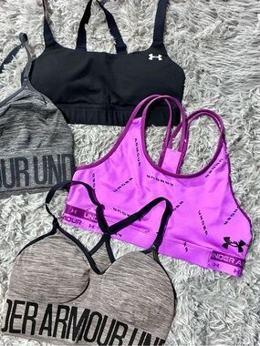 NEW Lot of 4 Under Armour sports bras adjustable padded logo tank tops S bundle